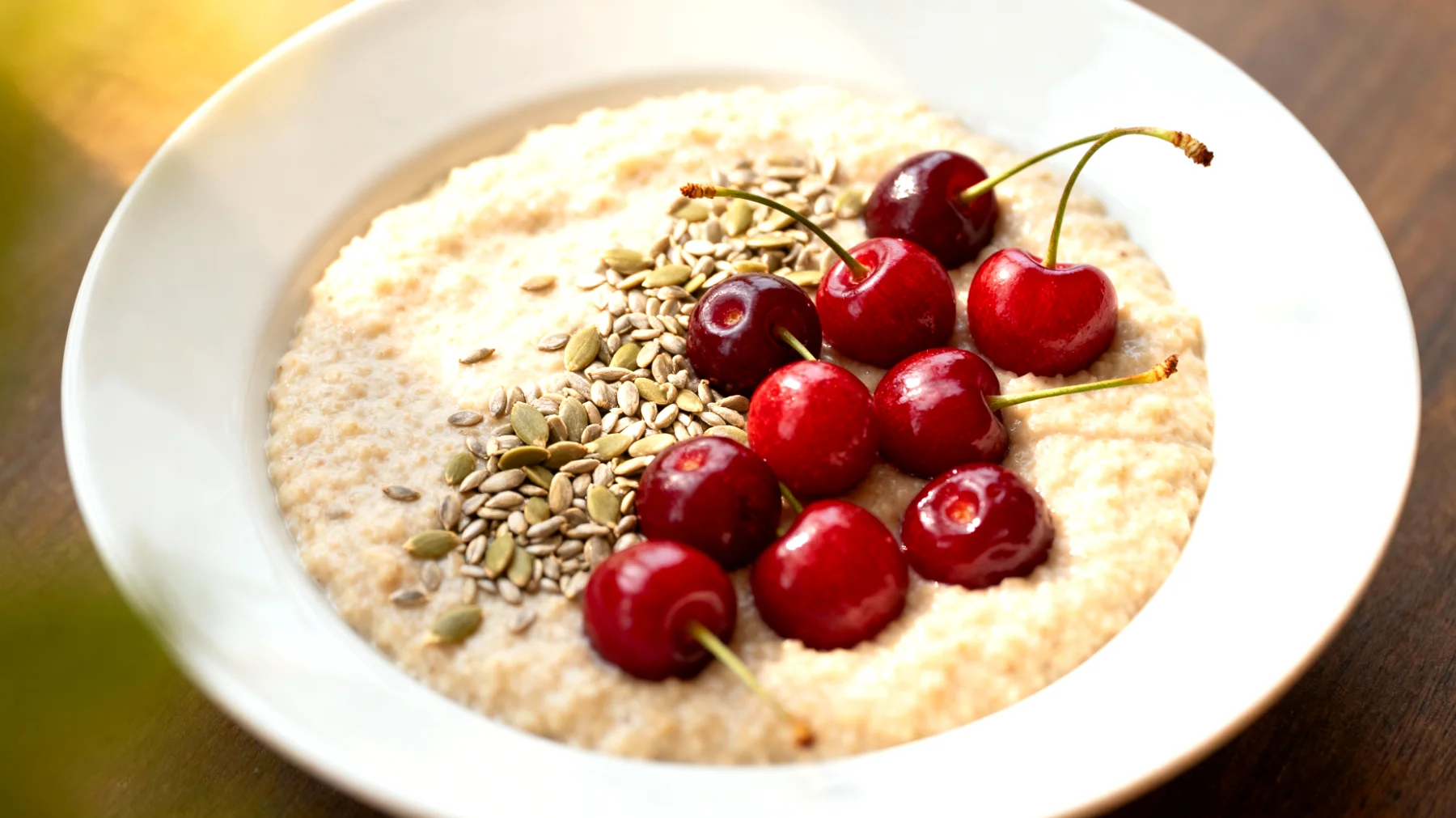 Amaranth-Porridge mit Hanfsamen und Sauerkirschen"