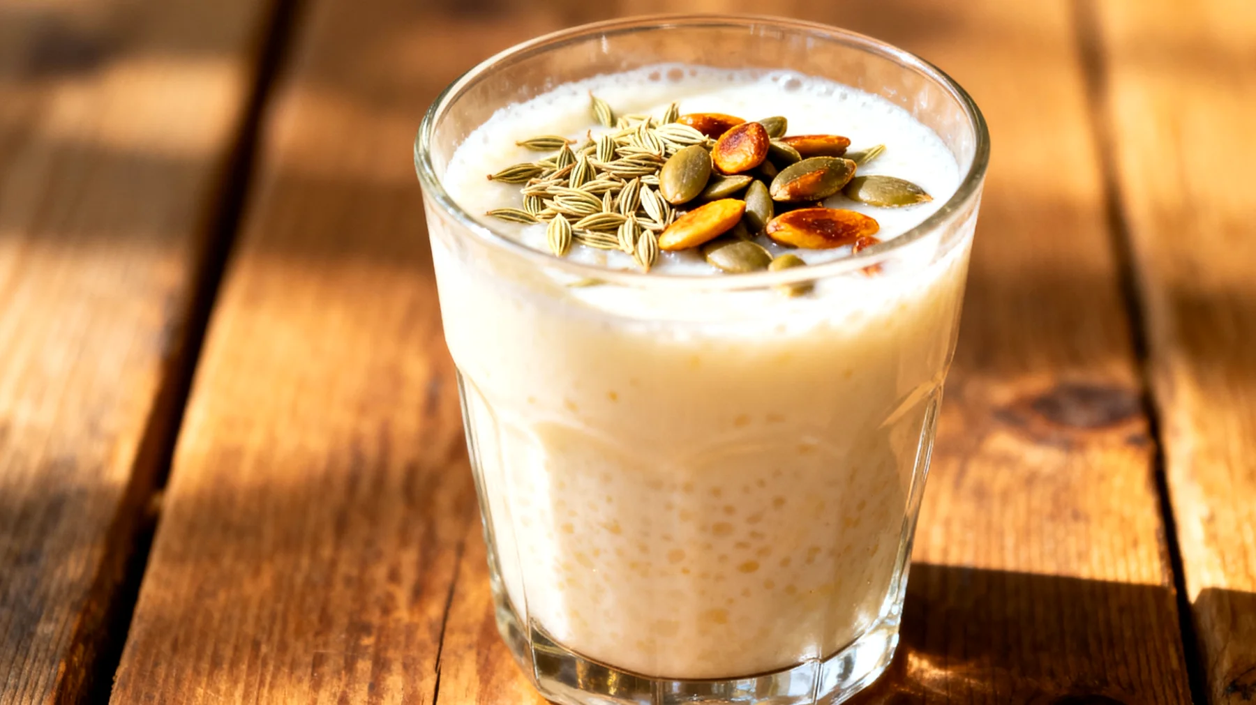 Fenchelsamen-Kefir mit gerösteten Kürbiskernen"