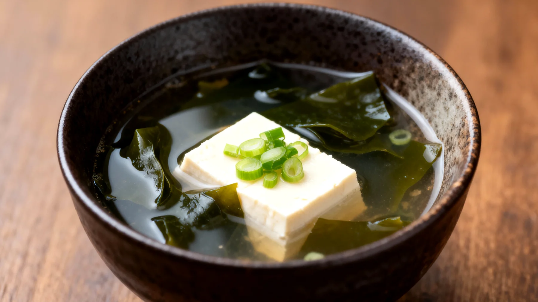 Miso-Suppe mit Wakame-Algen und Seidentofu"