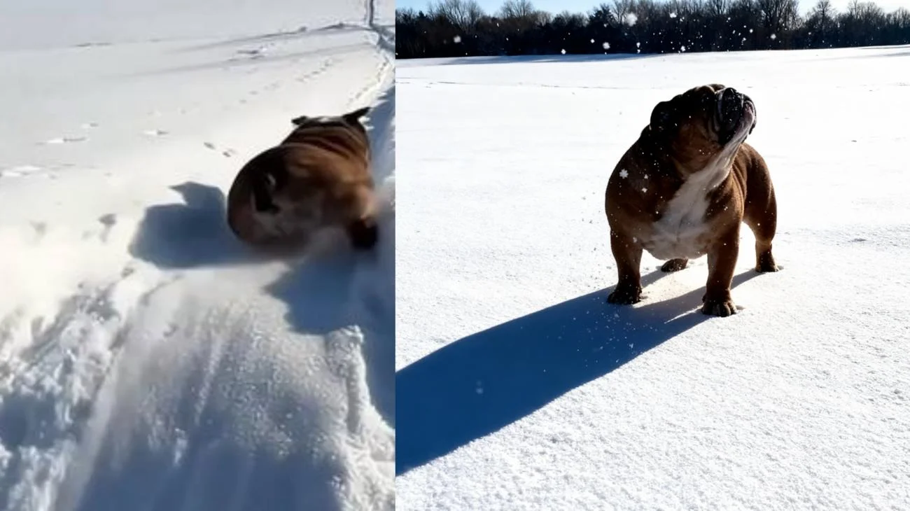 Er startete durch, bevor ich 'Los' sagen konnte! 🏁❄️ #englishbulldog #funnydog #doglove"
